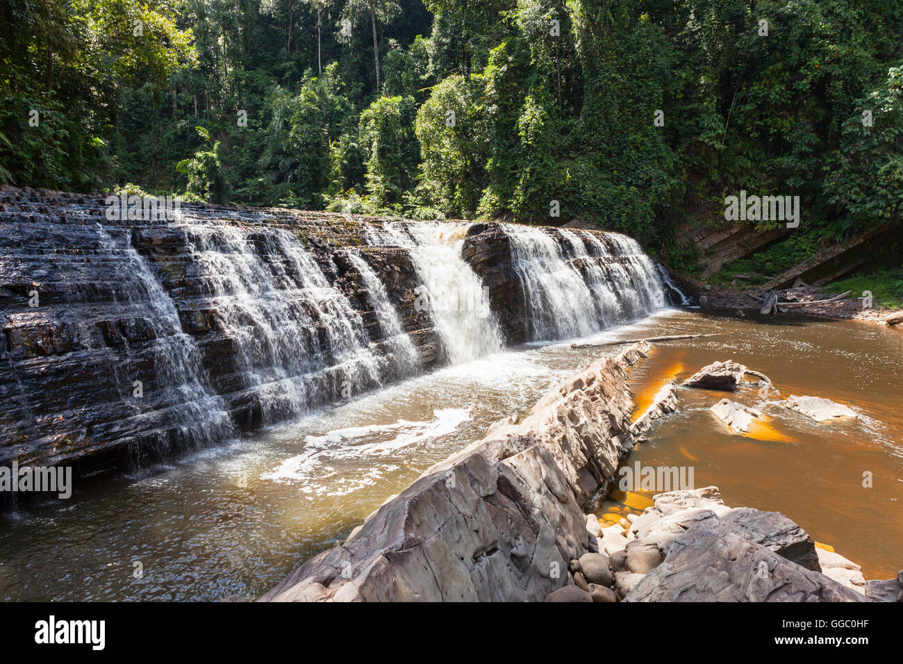 Waterfalls on the Maliau river in remote Sabah, Malaysia Borneo Stock Photo