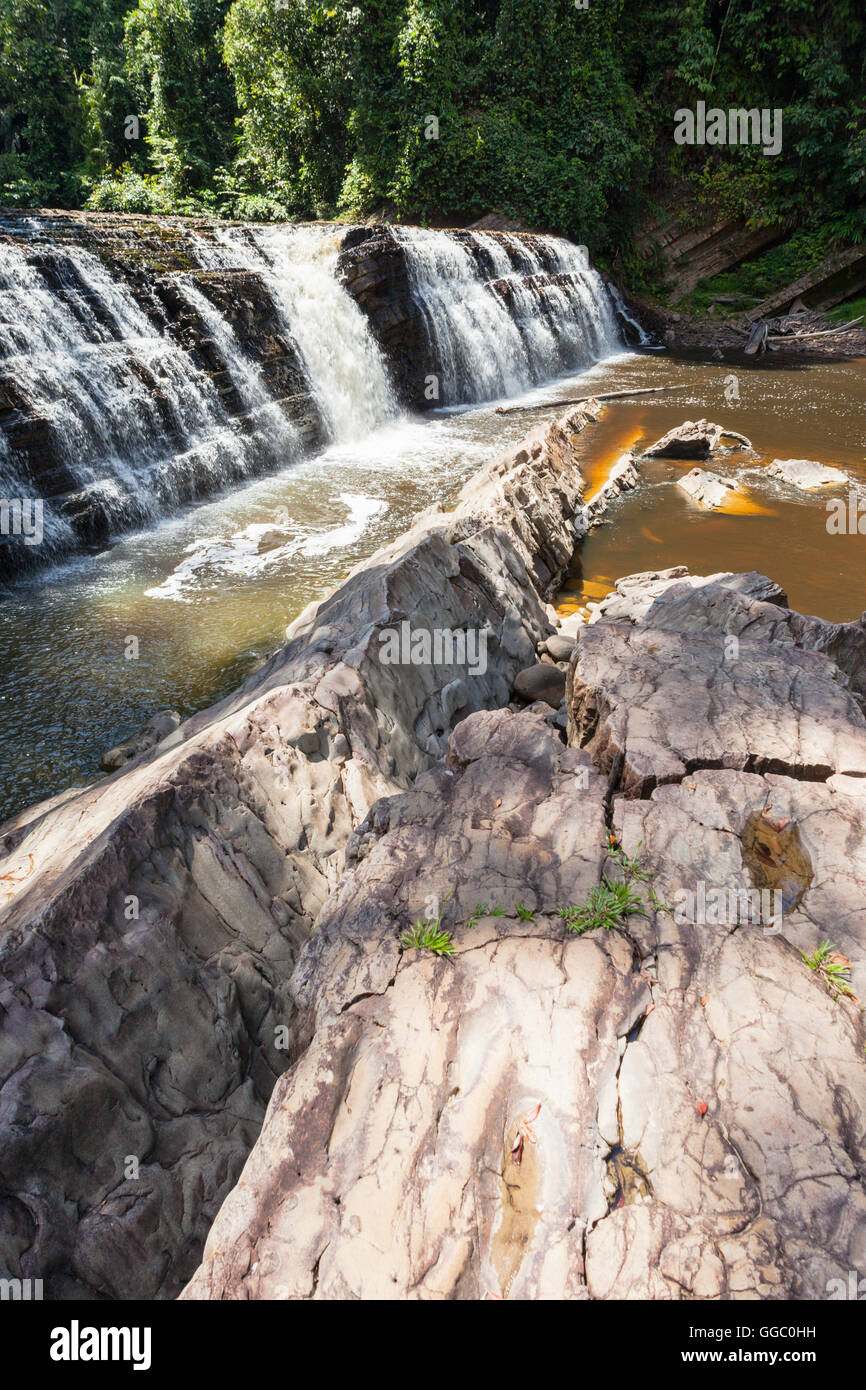 Waterfalls on the Maliau river in remote Sabah, Malaysia Borneo Stock Photo
