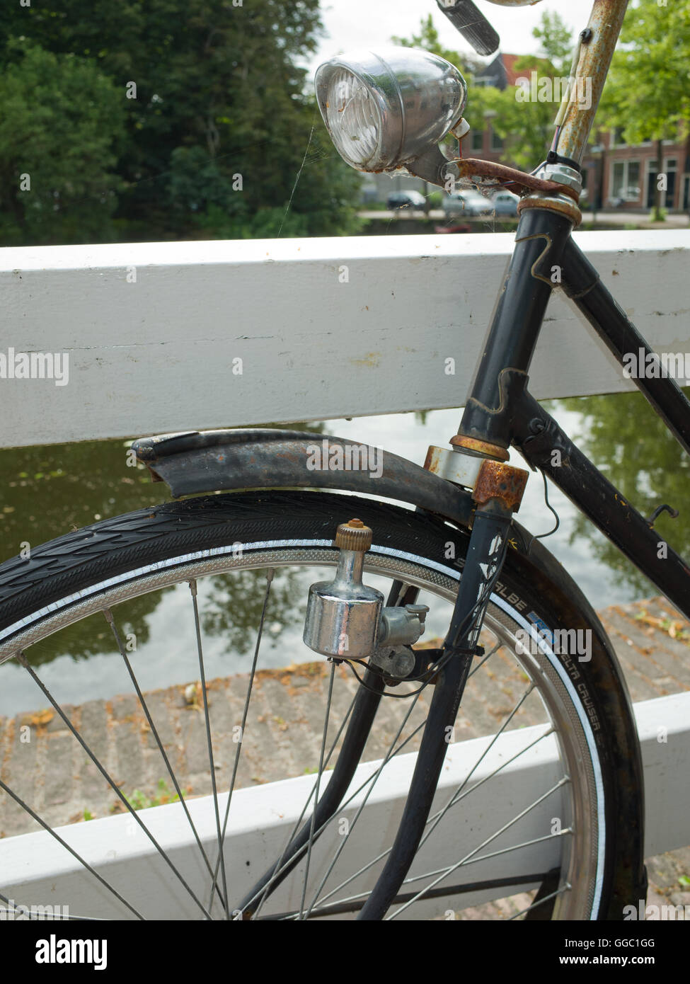 Dutch bike with old style dynamo lamp Stock Photo