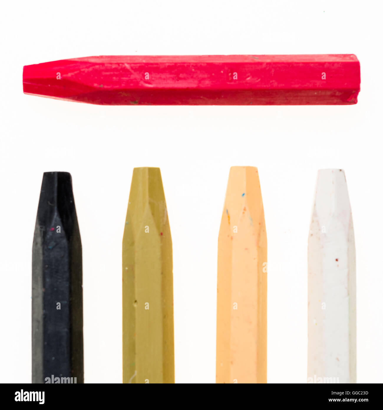 Oil Crayons with Bright Colors close up isolated on white background