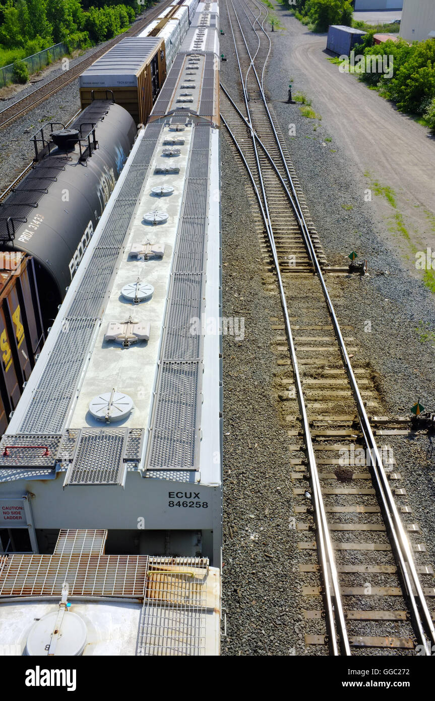 Freight trains on railway lines in London, Ontario in Canada Stock