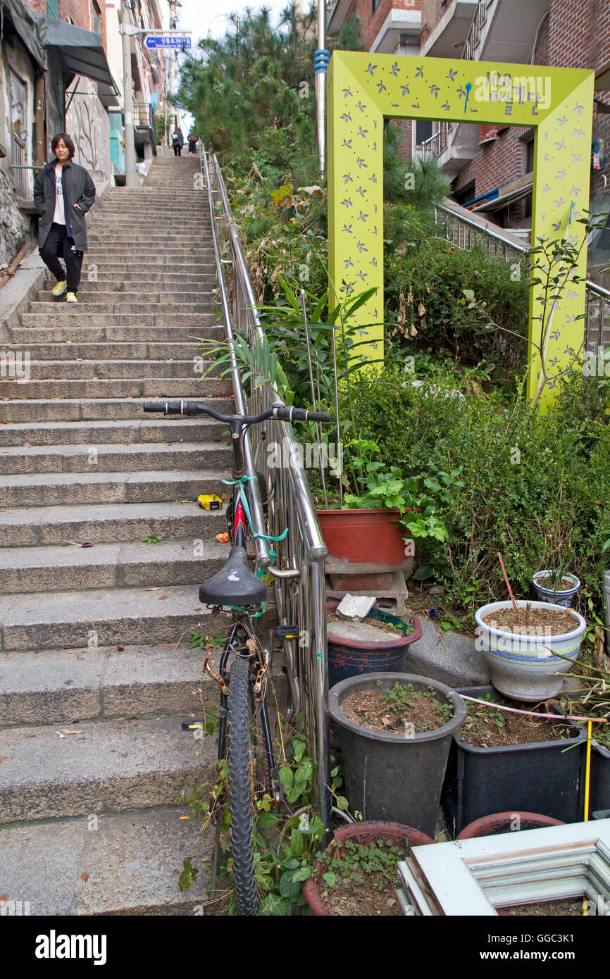 The 108 Heaven Stairway in Haebangchon (HBC) Stock Photo