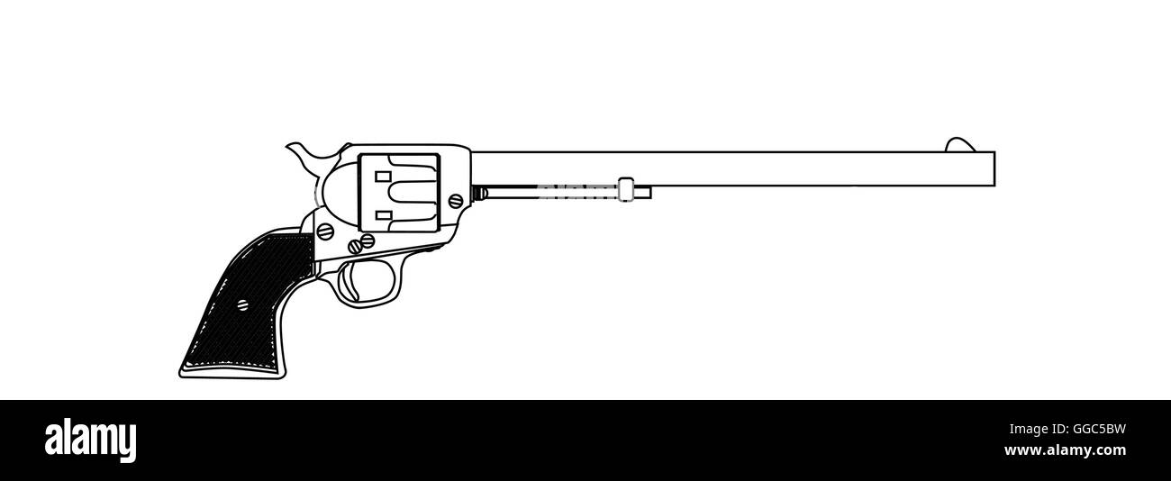 The Wyatt Earp Buntline Special long barrel six gun. Stock Vector