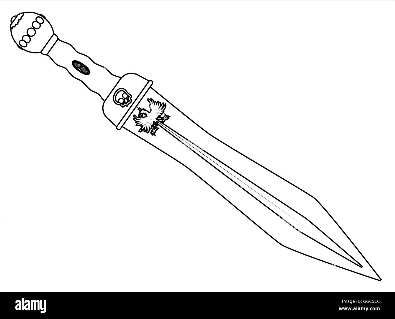 A sword as used by the Roman soldiers and gladiators isolated on a white background. Stock Vector