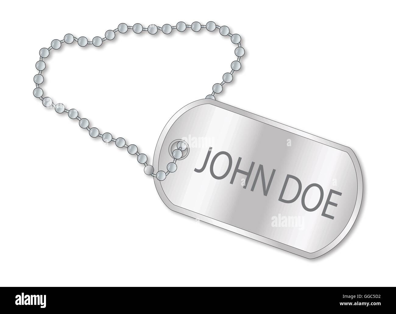 A military style dog tags with chain with the text John Doe Stock Vector