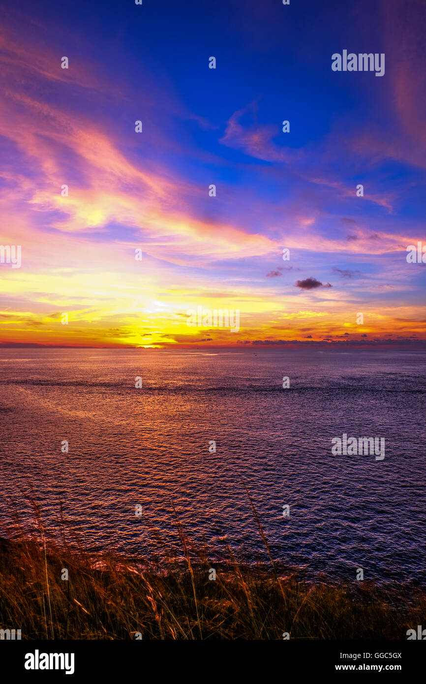 Sunset with wonderful twilight at Phromthep Cape, Rawai, Phuket, Thailand. Stock Photo