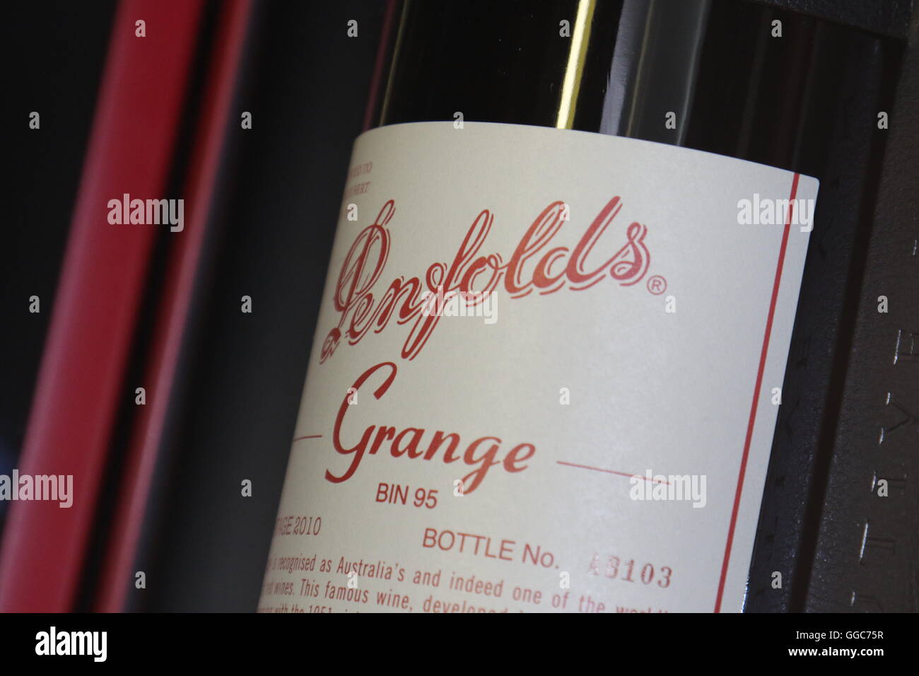 wine bottle with a label of Penfolds Wines, Barossa Valley, Australia