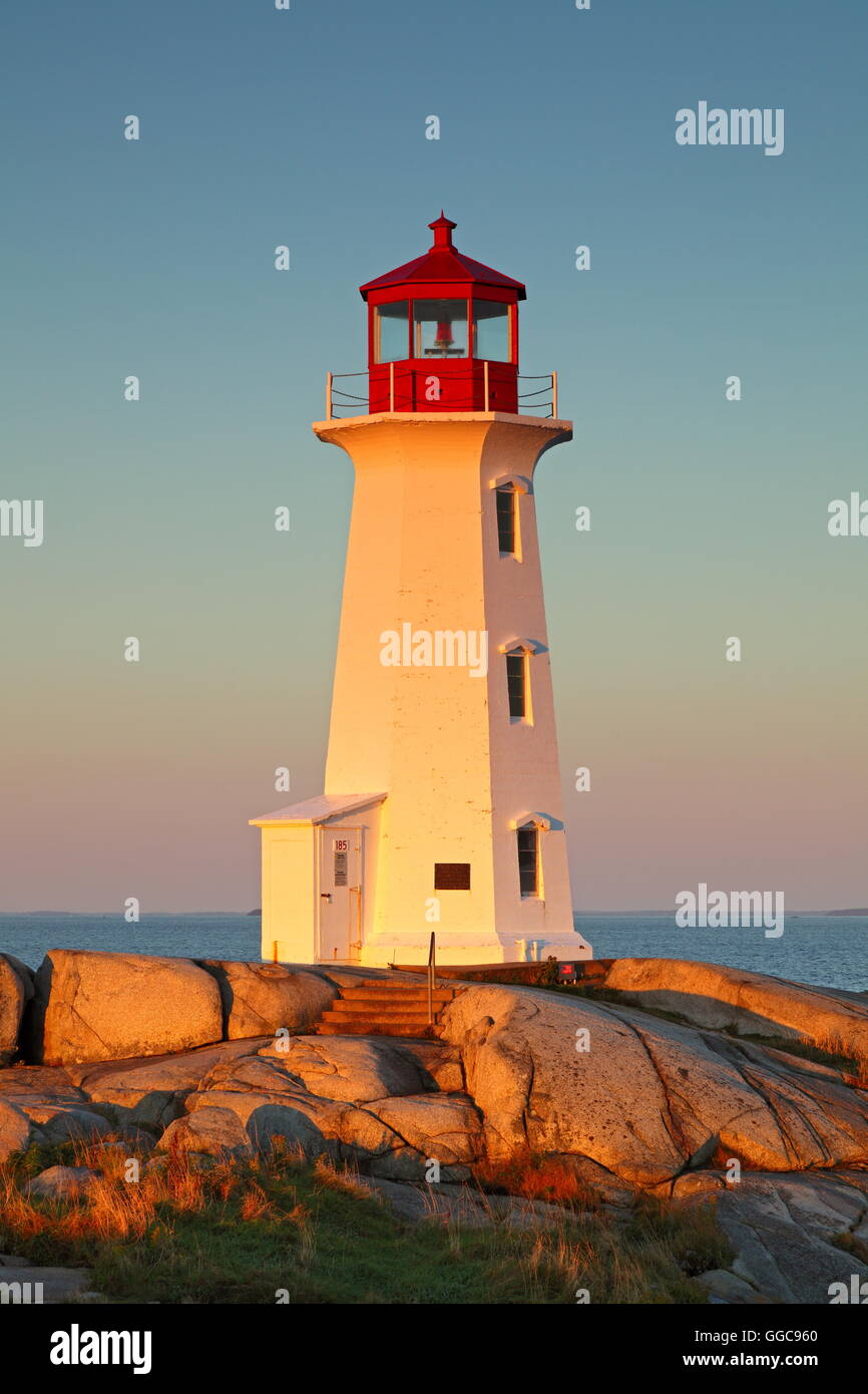 geography / travel, Canada, Nova Scotia, Peggys Cove, Peggys Cove Light (1868) near sunrise, Peggys Cove, Additional-Rights-Clearance-Info-Not-Available Stock Photo