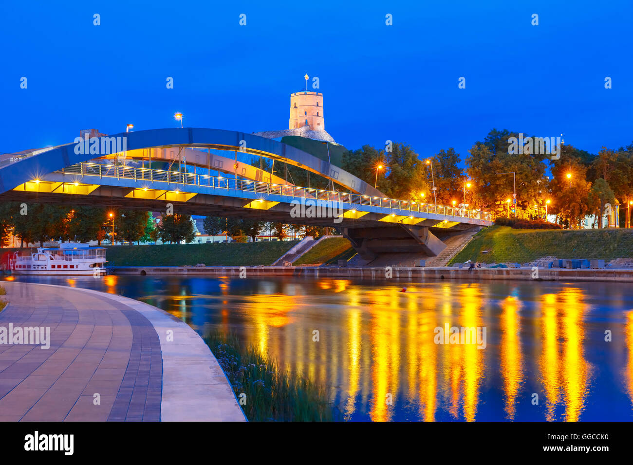 Gediminas Tower and Mindaugas Bridge, Vilnius Stock Photo