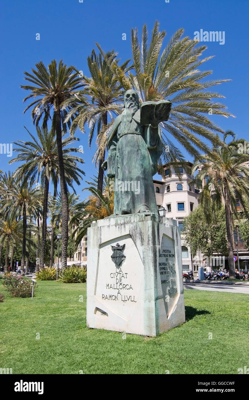 Ramon Llull statue in Palma de Mallorca, Balearic islands, Spain on April 13, 2016. Stock Photo