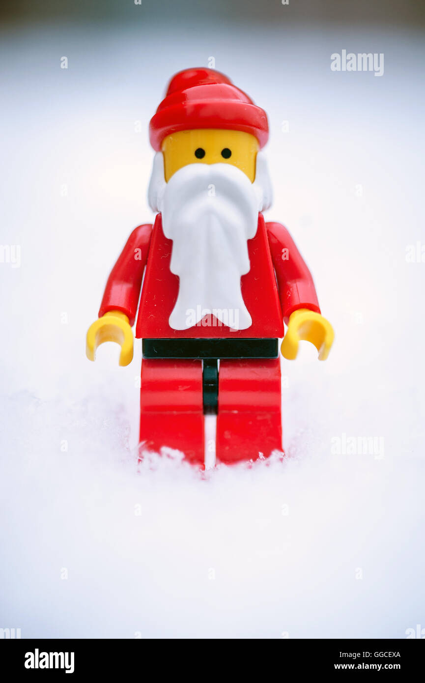 A Lego Santa Claus or Father Christmas in the snow Stock Photo Alamy