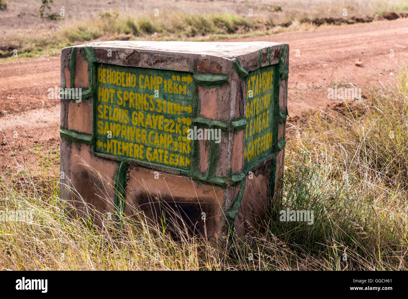 Direction Indicator in The Selous game Reserve of Tanzania Stock Photo