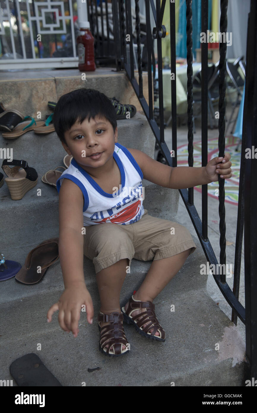 3 year old Bangladeshi American boy on his third birthday in Brooklyn, NY Stock Photo