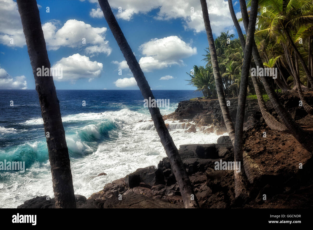 Coastline  waves in the Puna area. Hawaii Island Stock Photo