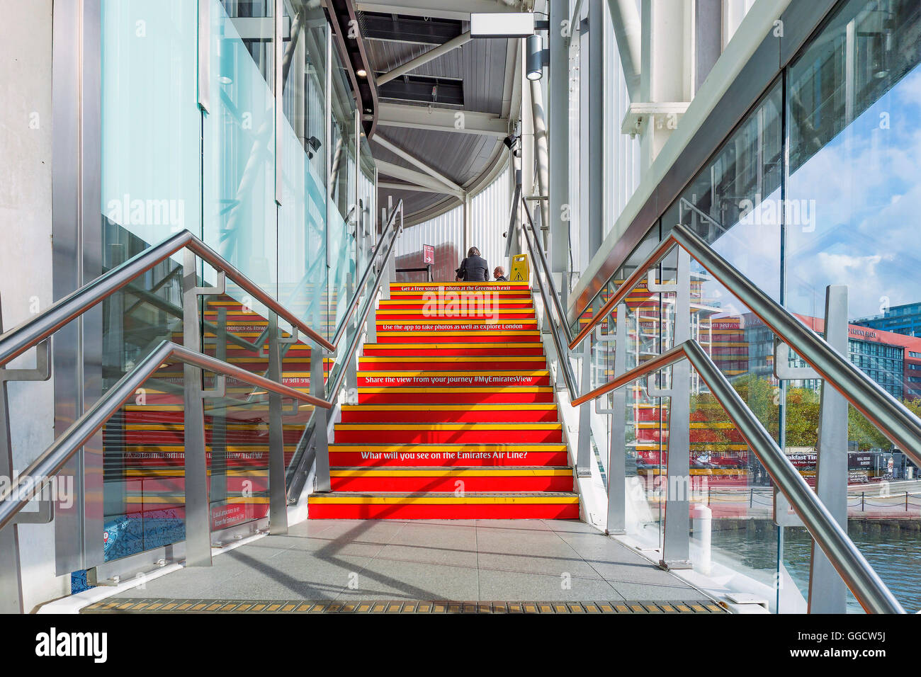 The Emirates Airline cable car in London. Steps provide access to the