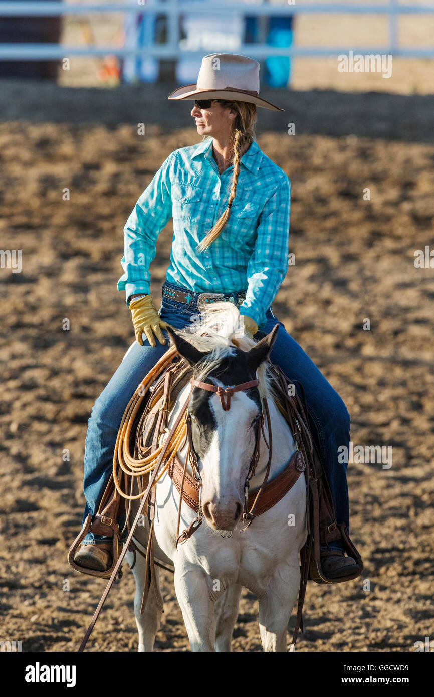 Cowgirl on horseback; Chaffee County Fair & Rodeo, Salida, Colorado
