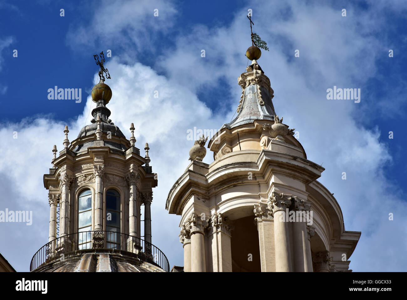 Spires and pinnacles of St Agnes baroque church in Rome, built in the 17th century Stock Photo