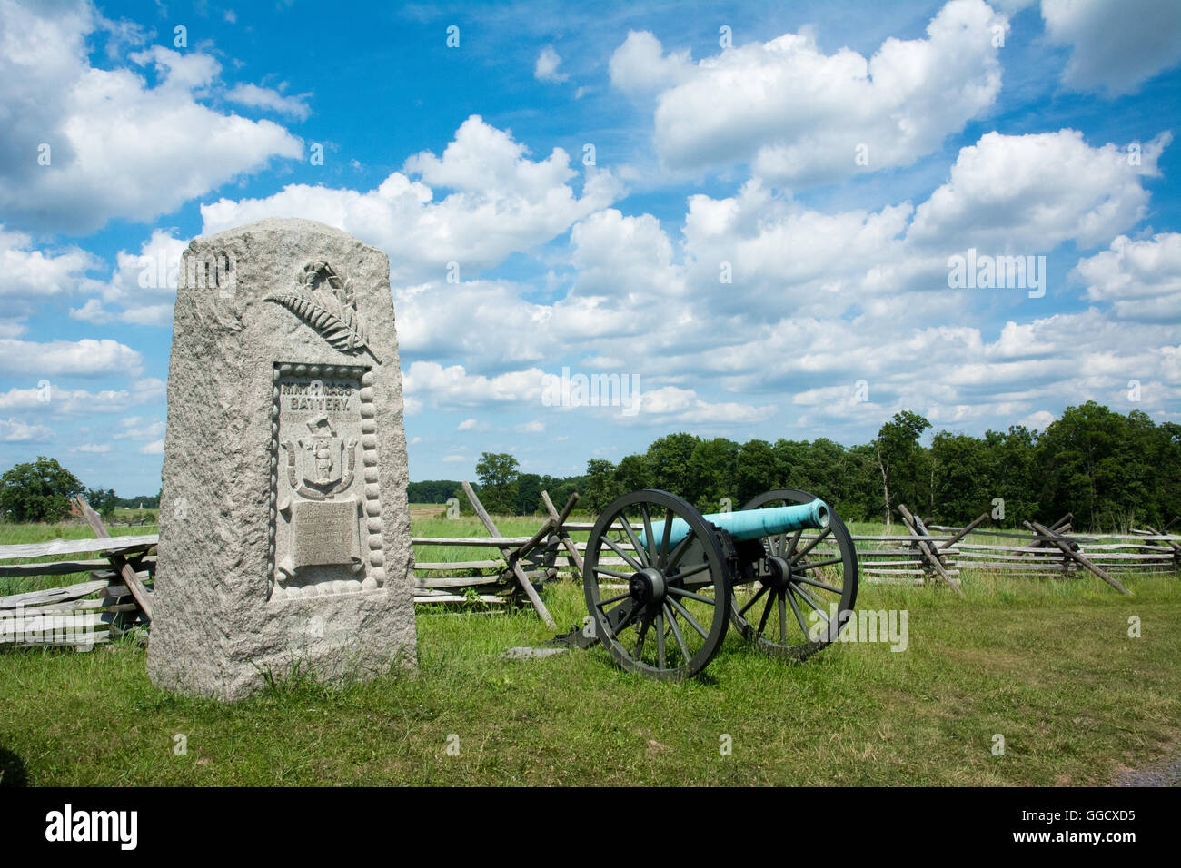 One of three 9th Massachusetts Battery monuments, surrounded by cannons