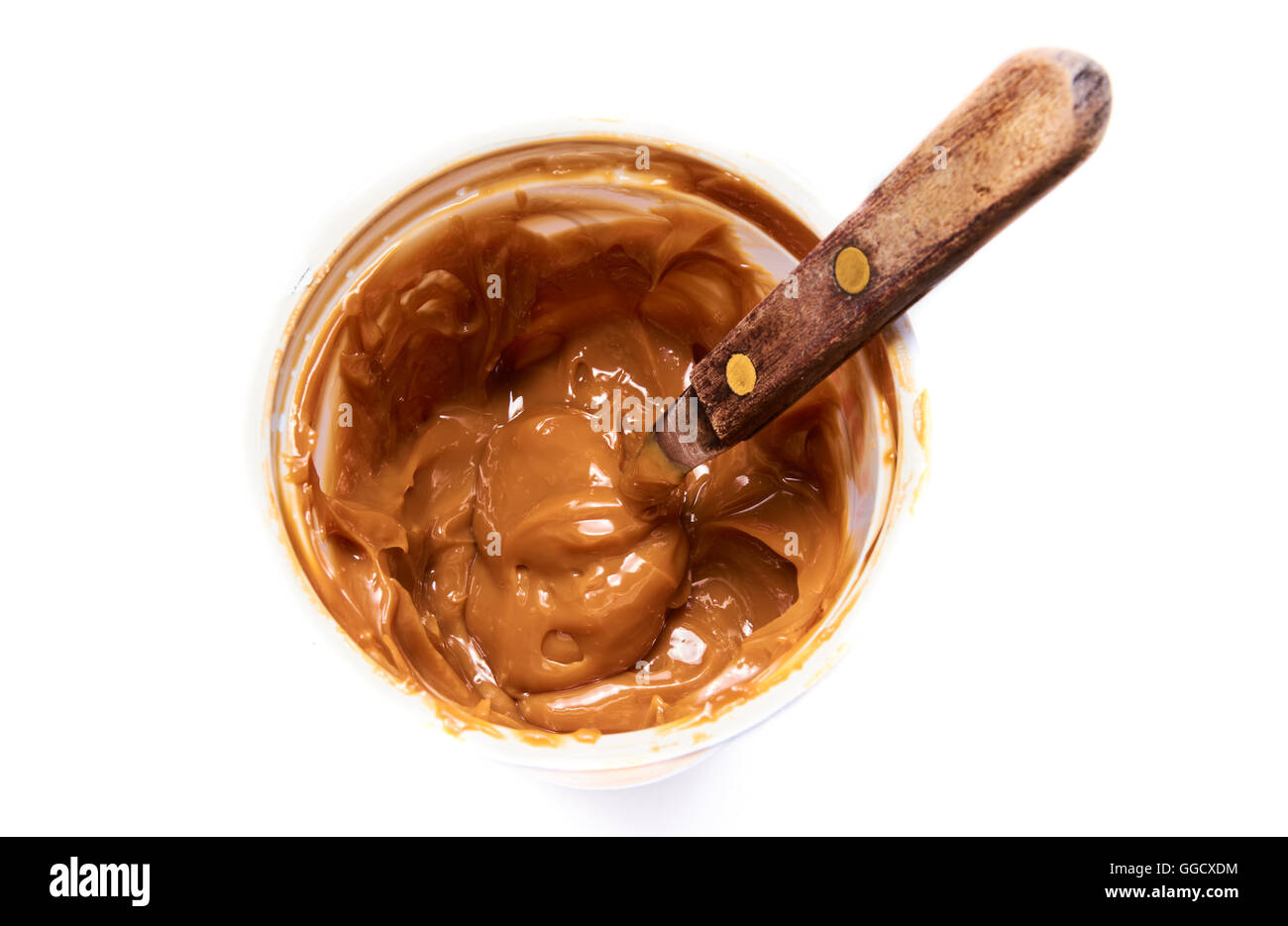 BUENOS AIRES, ARGENTINA – AUGUST 3, 2016:  A jar of Ilolay milk candy with some of it in a spoon. Stock Photo