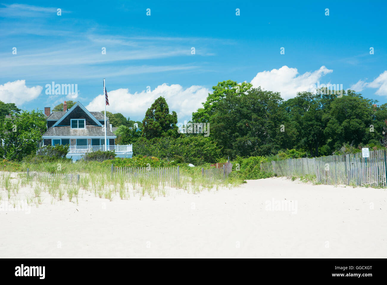 A beach house along Watch Hill Beach, Westerly, Rhode Island, USA Stock Photo