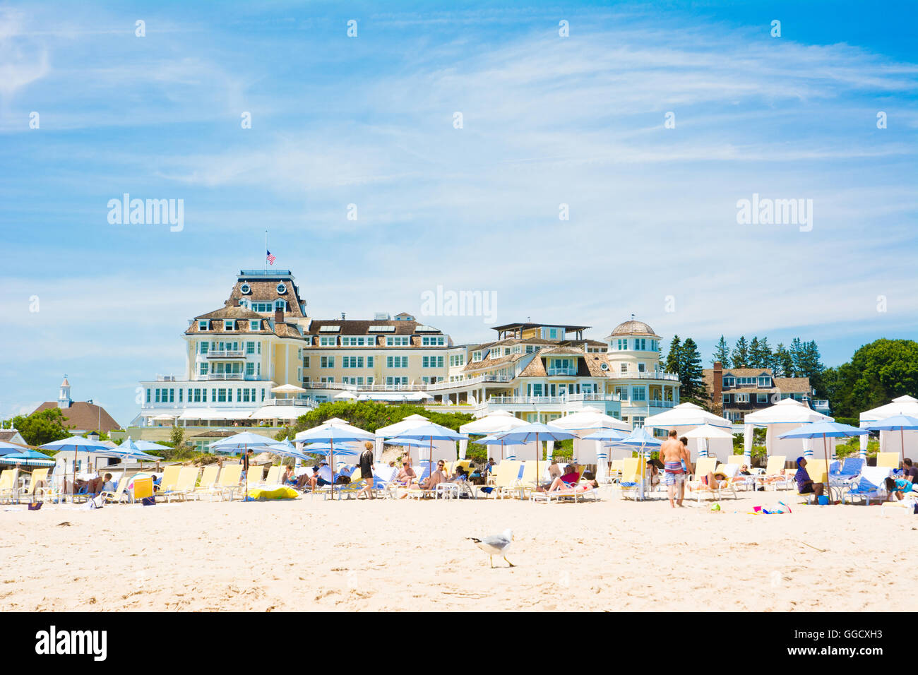 The Ocean House Hotel sits atop Watch Hill Beach in Westerly, Rhode Island, USA Stock Photo