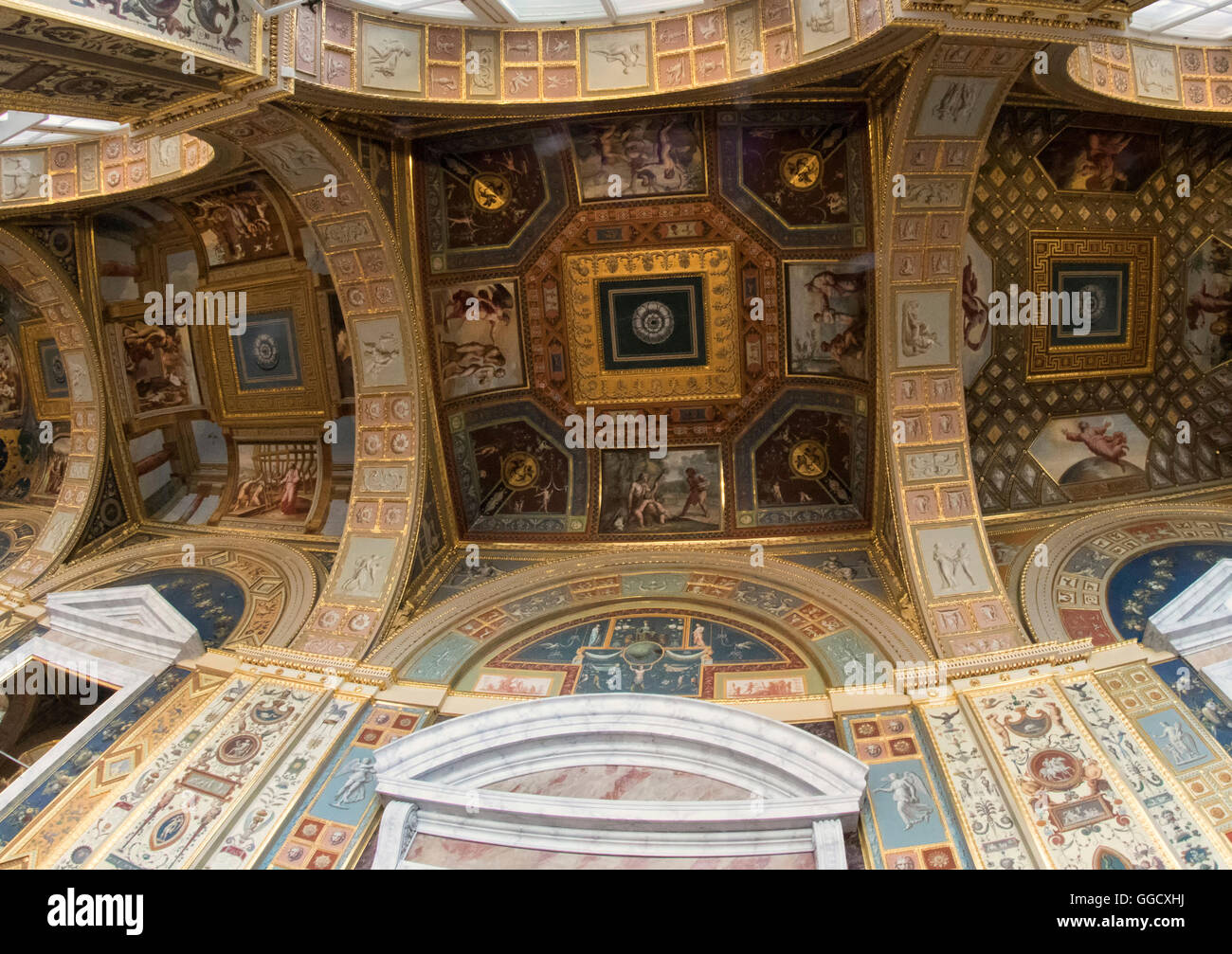 Stunningly decorated ceiling corridor, Hermitage Museum, St. Petersburg, Russia Stock Photo