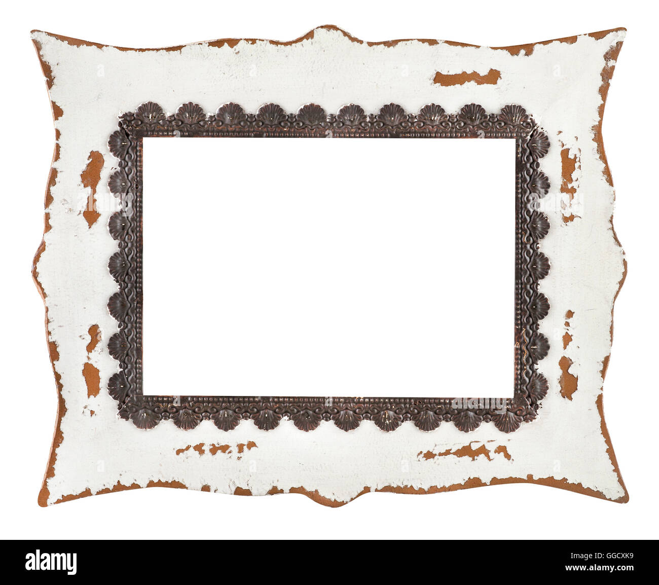Old metal rustic picture frame isolated on a white background Stock