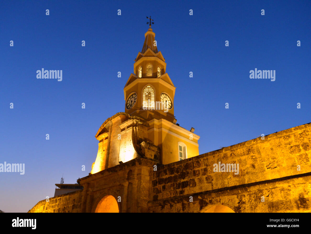 The Clock tower in the entrance to the old town of Cartagena Colombia