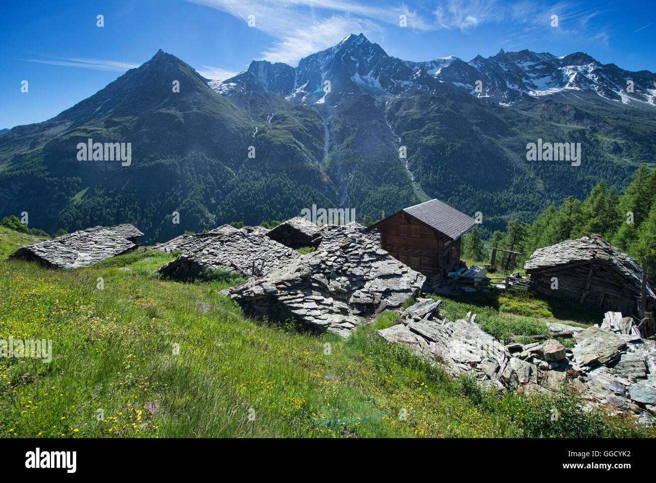 Picturesque Louche hamlet near Arolla, Val d'Hérens, Switzerland Stock Photo