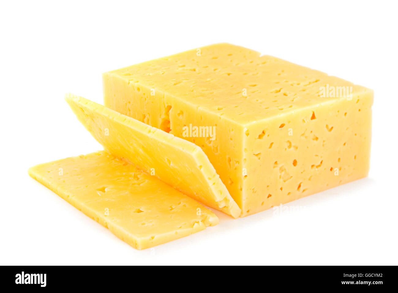 Chese block closeup isolated on white background Stock Photo