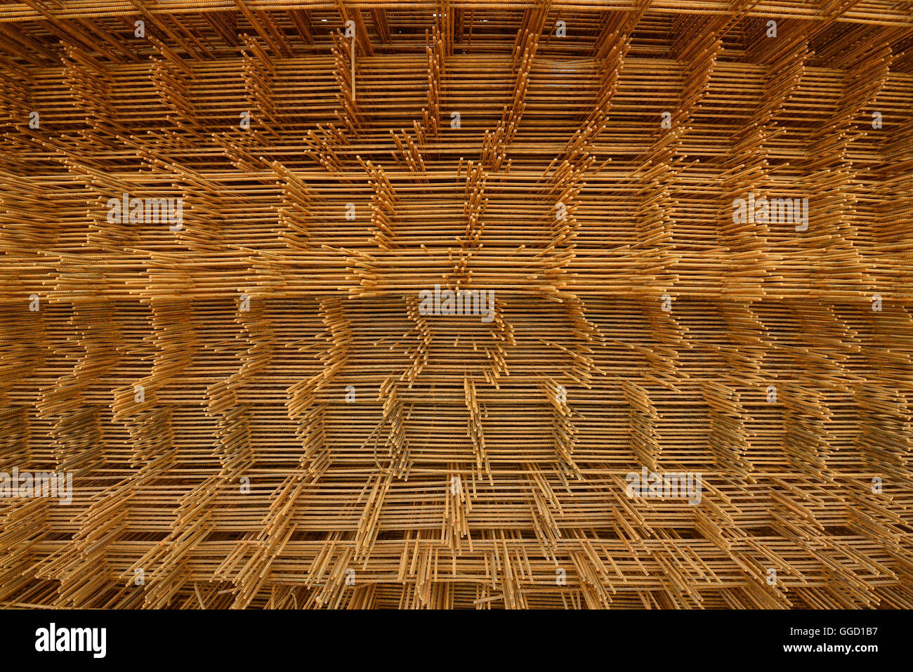 A stack of concrete steel reinforcing mesh Stock Photo