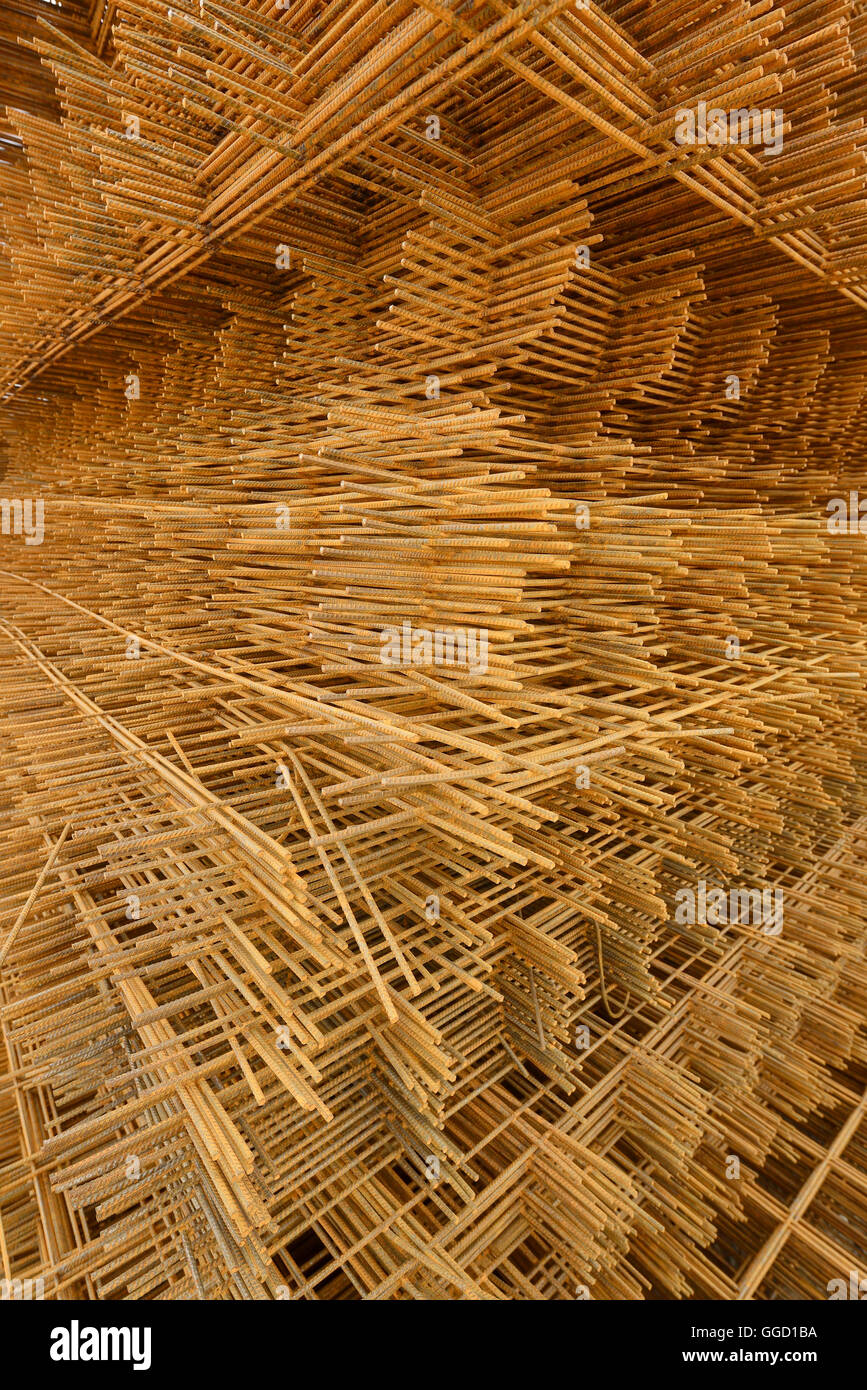 A stack of concrete steel reinforcing mesh Stock Photo