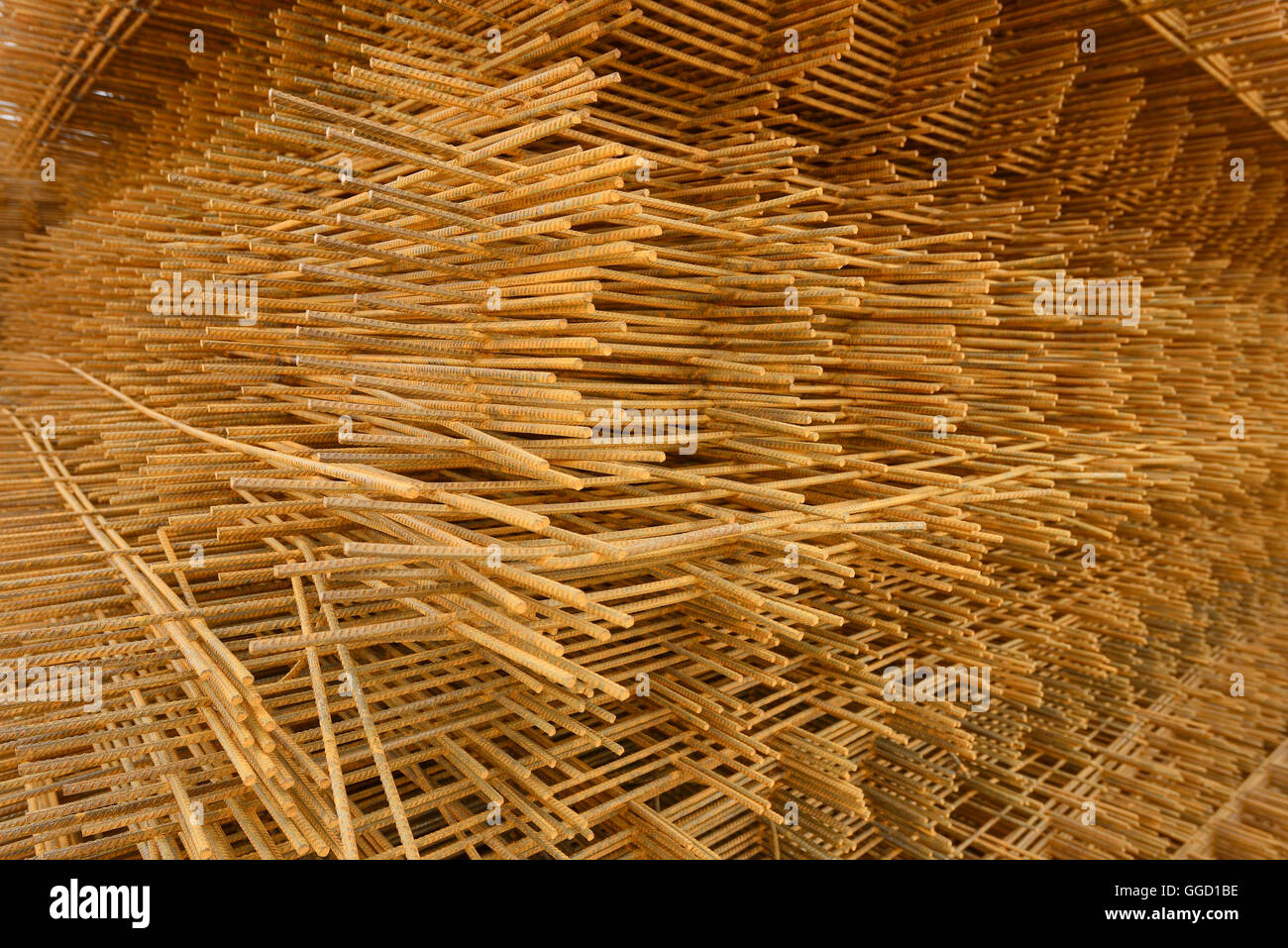 A stack of concrete steel reinforcing mesh Stock Photo