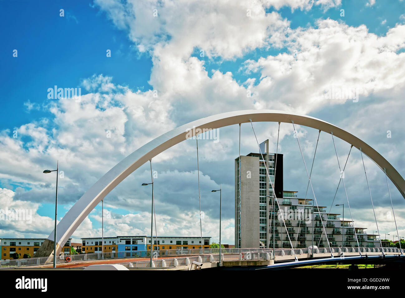 Clyde Arc over Clyde River in Glasgow. Glasgow is the city in the Lowlands in Scotland in the