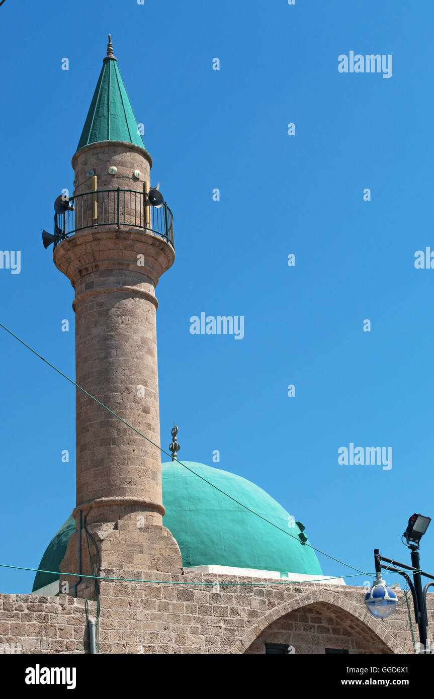 Israel, Middle East: view of the Al-Jazzar Mosque, known as the White Mosque, inside the walls of the old city of Acre, the citadel of the Crusaders Stock Photo