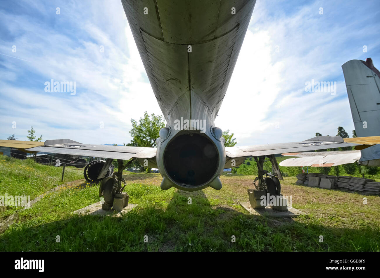 The exhaust of the turbine of a fighter jet Stock Photo