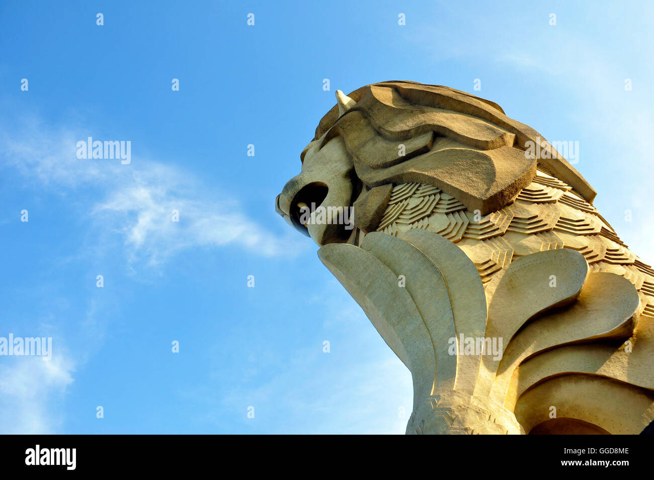 Sights of Singapore - tourist attraction. The Merlion Tower at Sentosa Island. Stock Photo
