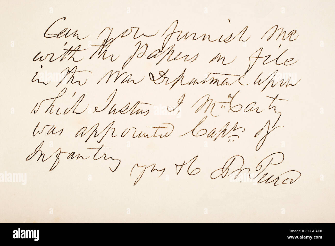 Franklin Pierce, 1804 - 1869. 14th president of the United States of America.  Hand writing sample. Stock Photo