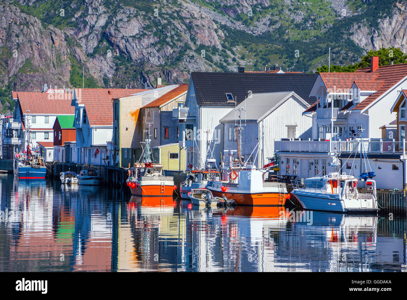Henningsvaer fishing village Lofoten Islands, Arctic Norway Stock Photo