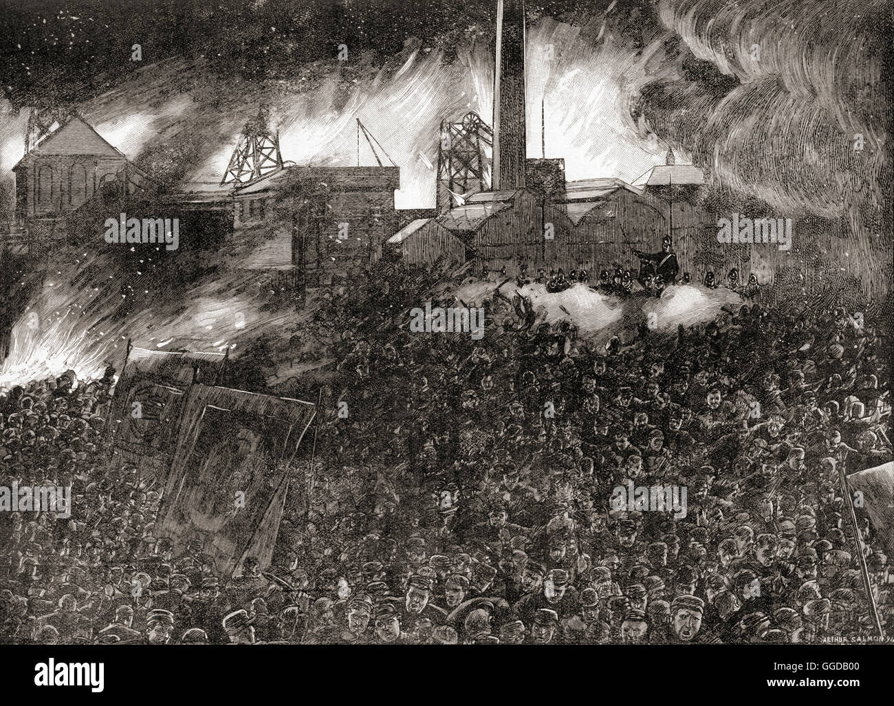 The Featherstone Riots, soldiers firing on the crowd during a miners' strike in 1893. Stock Photo