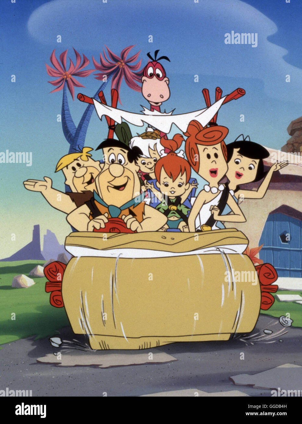 FAMILIE FEUERSTEIN / The Flintstones / The Flintstones: Barney Rubble, Fred Flintstone, Bam Bam Rubble, Dinosaurier Dino, Pebbles Flintstone, Wilma Flintstone, Betty Rubble aka. The Flintstones Stock Photo