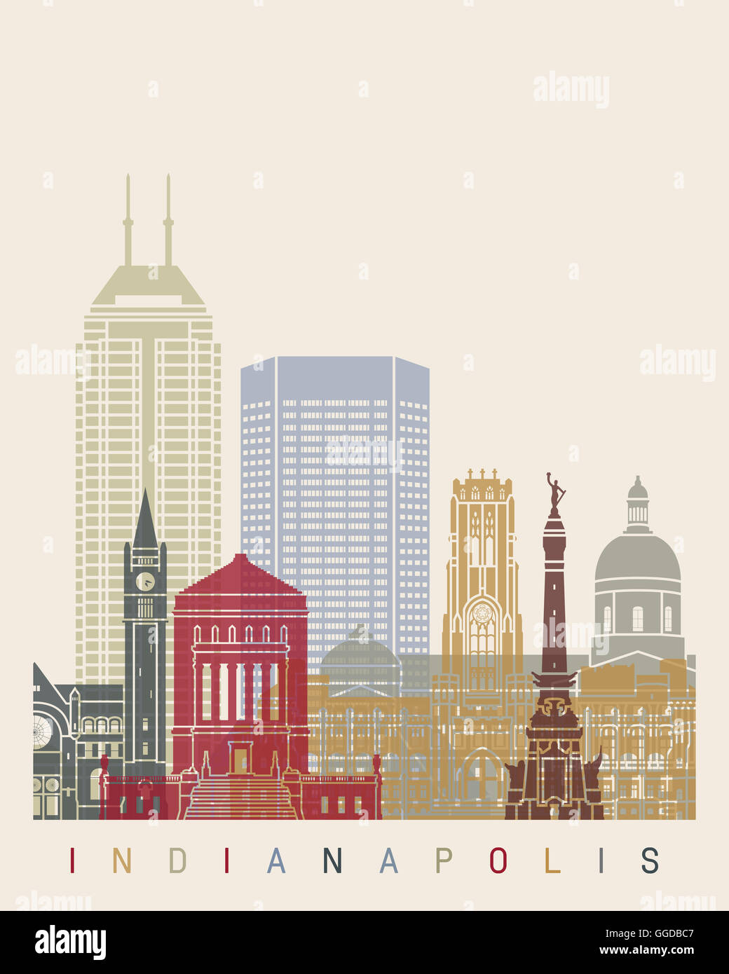 Indianapolis skyline poster in editable vector file Stock Photo Alamy