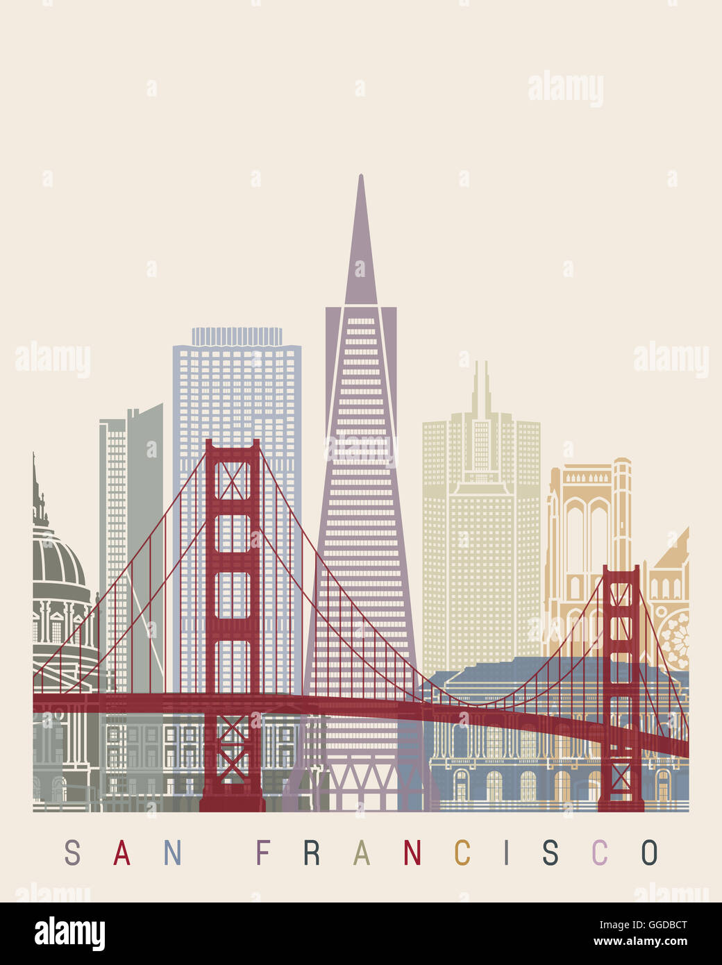 San Francisco skyline poster in editable vector file Stock Photo - Alamy