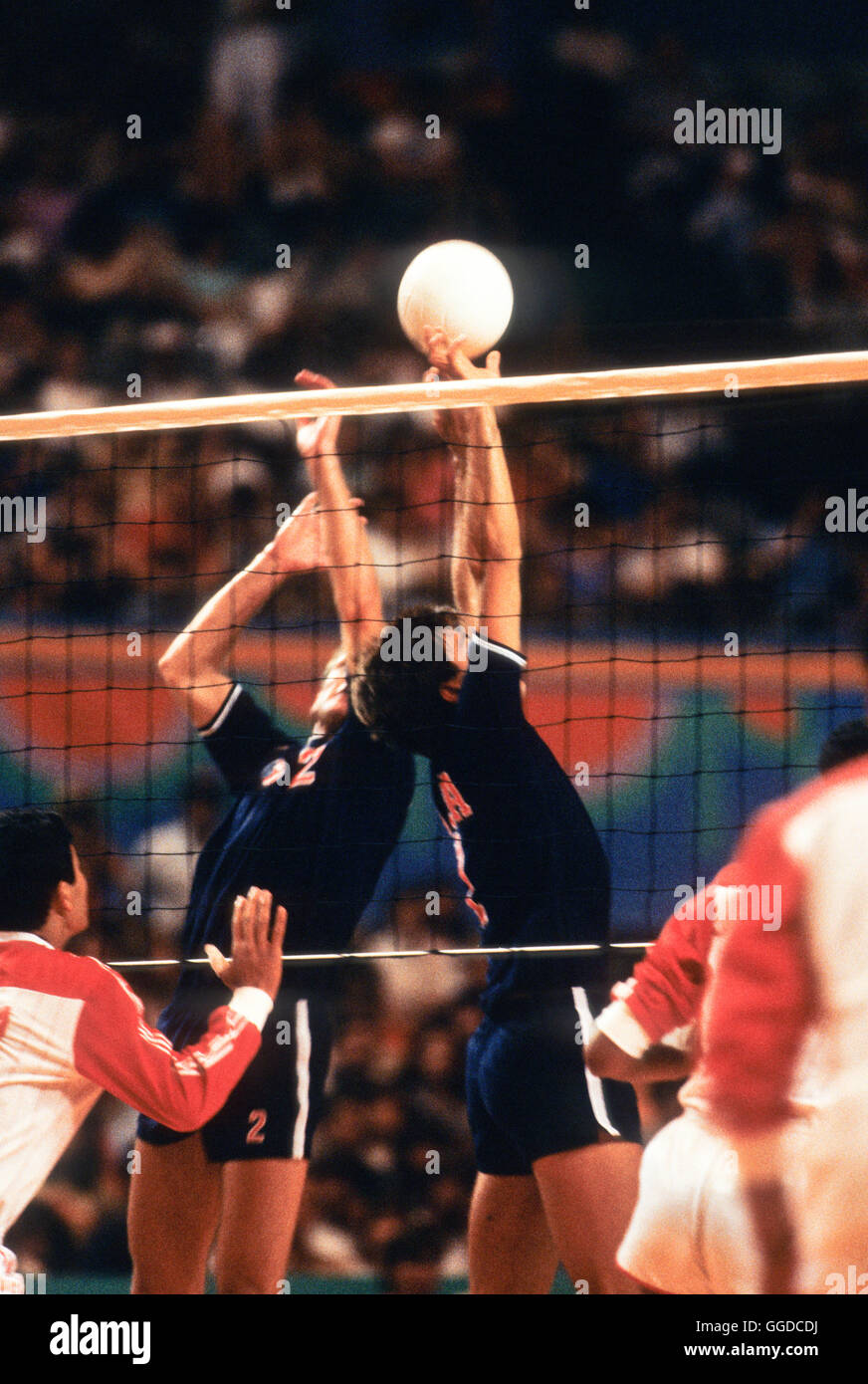 USA #2 Dave Saunders and #1 Dusty Dvorak in action during match at Long Beach Arena, Long Beach, CA Stock Photo