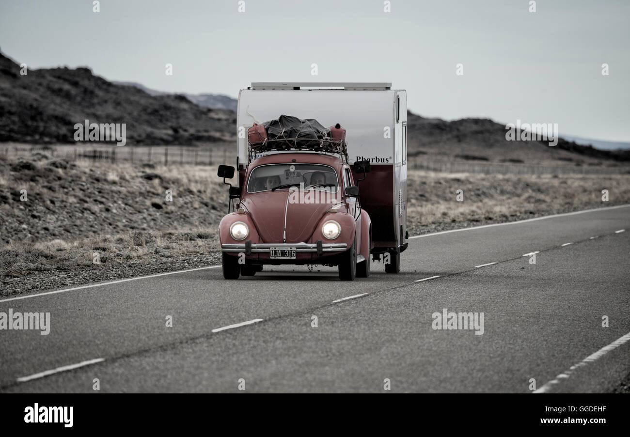 South America; Patagonia, Argentina, El Chalten, Beetle on the road Stock Photo