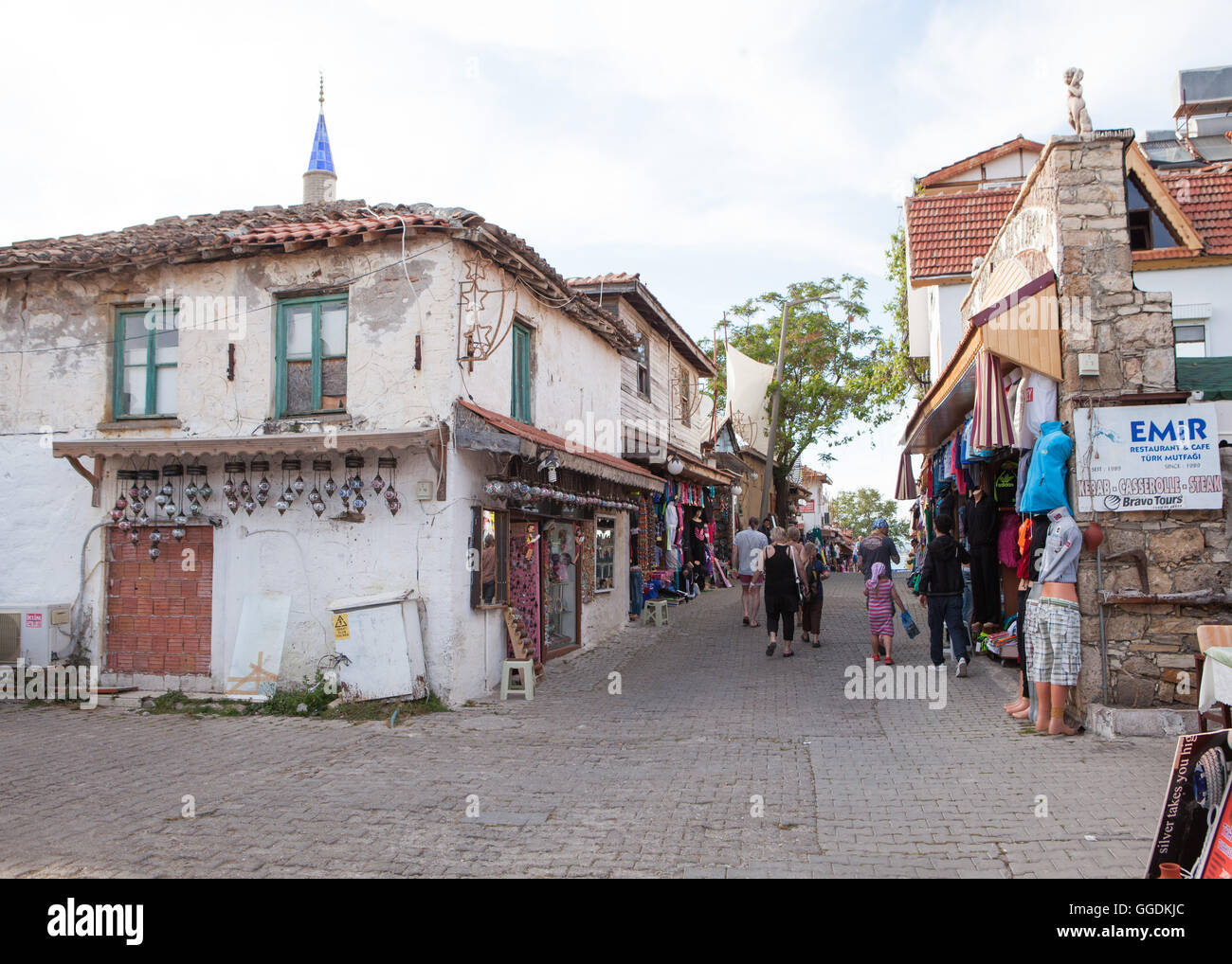 Souvenir shops in the old town of Side,Antalya,Turkey. Stock Photo