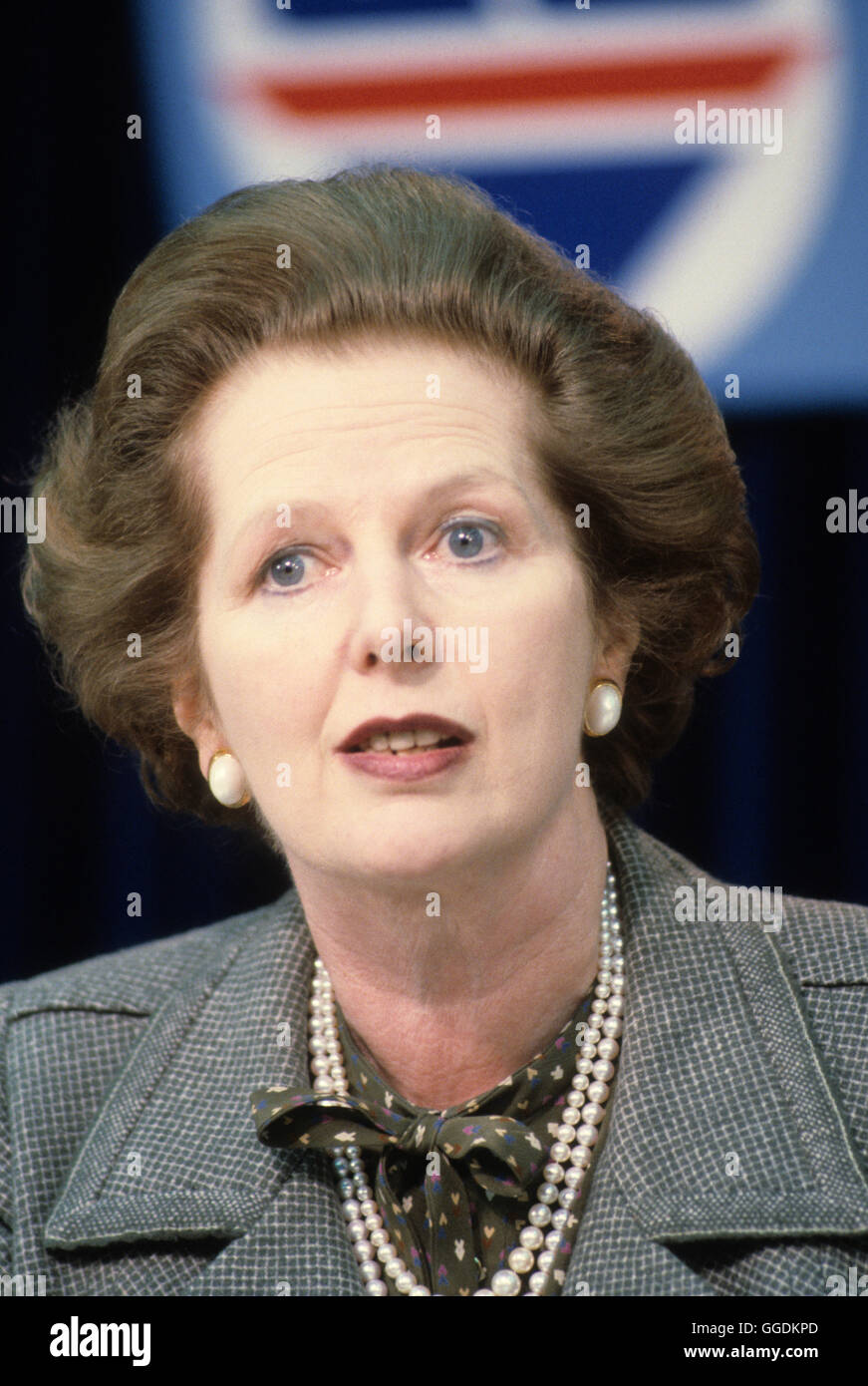 Mrs Margaret Thatcher 1983 General Election press conference London UK 1980s.  HOMER SYKES Stock Photo