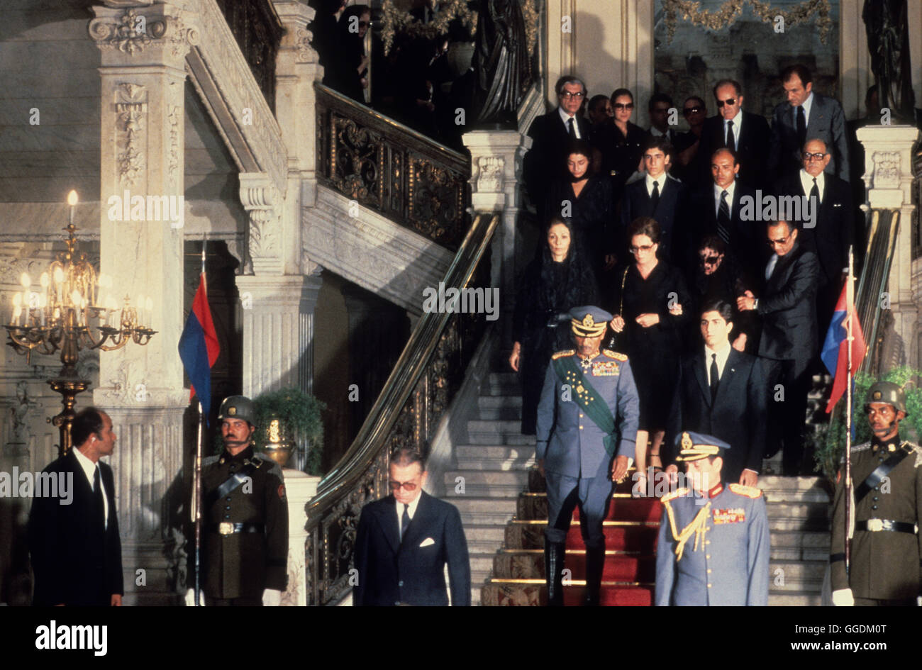 Shah of Iran his state funeral Cairo Egypt. Mohammad Reza Pahlavi, also known as Mohammad Reza Shah. The Shah's  widow and family and President Sadat at front (left) and the Shah's son Reza Pahlavi 1980. The Lying in State at the Abdin Palace. HOMER SYKES Stock Photo
