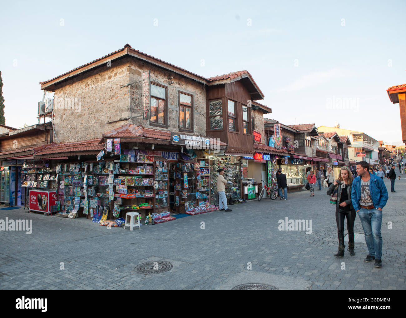 Souvenir shops in the old town of Side,Antalya,Turkey. Stock Photo