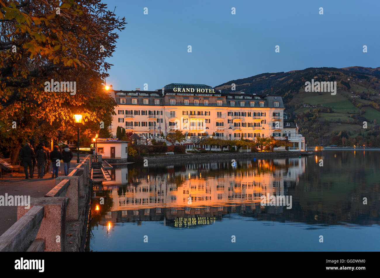 Zell am See: Grand Hotel at lake Zeller See, Austria, Salzburg, Pinzgau Stock Photo